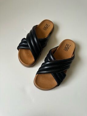Miz Mooz Marinella Puffed Crisscross straps Leather Slide Sandals~EU41
